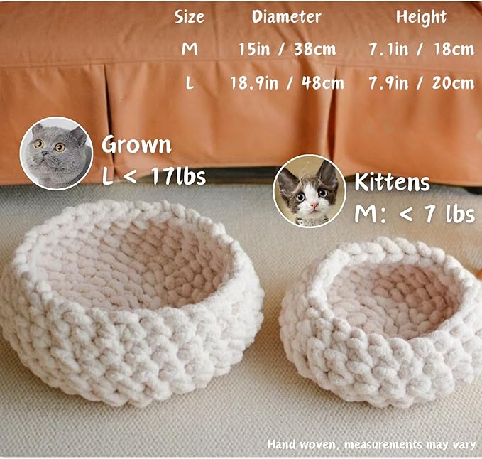 Cat Nest Bed - Premium Self Warming Handwoven Washable Extra Soft Round Cave House for Indoor Kitten & Kitty, Small & Large (DGreen,Medium)