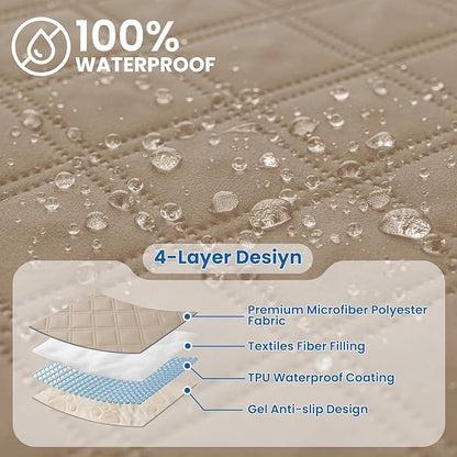 Waterproof Dog Bed Cover Pet Blanket, Soft Couch Cover for Dogs Washable, Non-Slip Dog Blanket Protect Furniture Couch Sofa Car for Puppy Large Dogs Cat (40x50 Inch, Khaki)