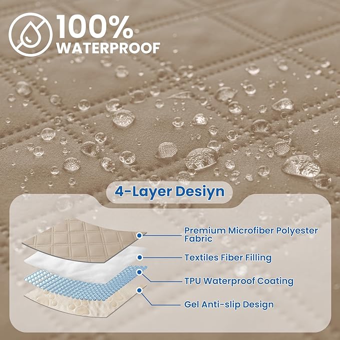 Waterproof Dog Bed Cover, Non-Slip Dog Blanket for Couch, Couch Covers for Dogs Washable, Pet Blanket for Furniture, Pet Bed Mat for Sofa, Car, Pet Supplies (82x120 Inch, Khaki)