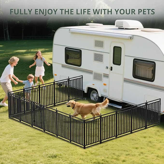 Dog Fence Outdoor for Yard Indoor Dog Playpen 40" Height 32 Panels Portable Dog Pen Metal Dog Kennel for RV Camping(Black-Silver)