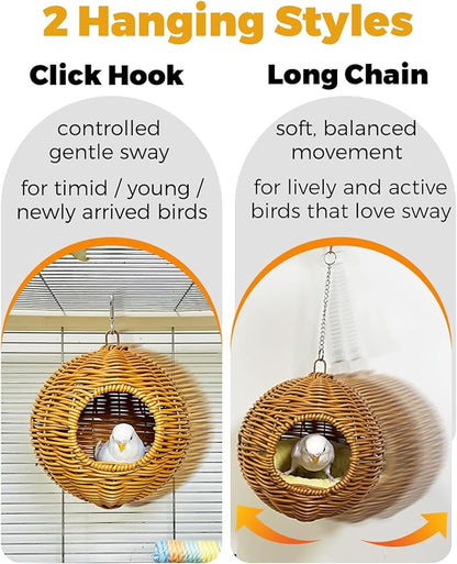 Chewproof Steel Frame Bird Nest for Cage for Gentle Sway with Cushion, Washable Small Bird Bed Hammock Hideout Lay Eggs Parakeet Nest Sleep, Parakeet Warm Bed House for Lovebird, Budgie, Finch