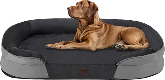 Dwanton Orthopedic Dog Bed for Extra Large Dogs with Gel Memory Foam, Waterproof Dog Sofa, Washable Pet Bed with Four Sided Bolster Cushion, Removable Cover & Non-Slip Bottom, 45", Dark Gray