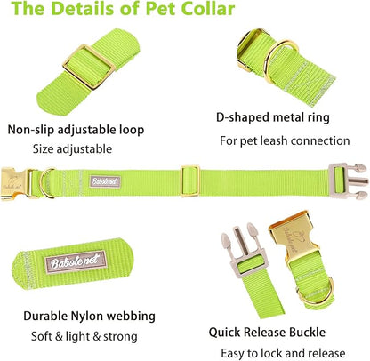 Nylon Dog Collar - Adjustable Fluorescent Green Soft Webbing Dog Collars for Small Medium Large Dogs Boy Girl Puppy Collar with Safety Metal Buckle XL