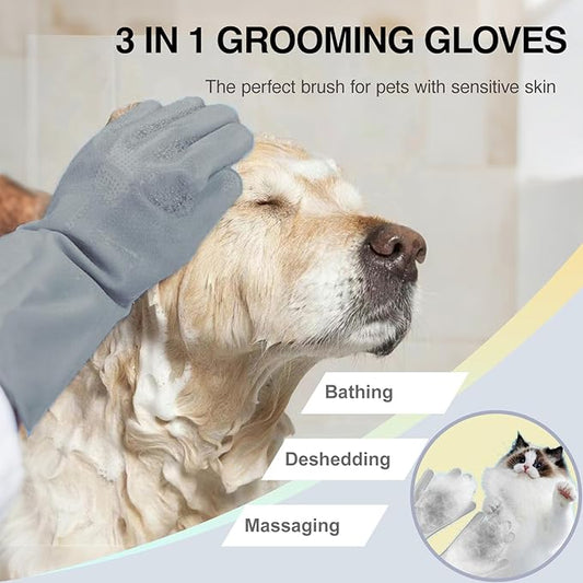 Dog Washing Gloves for Shedding & Bathing - 5-Finger Deshedding & Massage Gloves for Dogs & Cats, Reusable Heat-Resistant Silicone Brush Gloves, Gentle Hair Removal & Bathing Aid (Pair) (Blue)