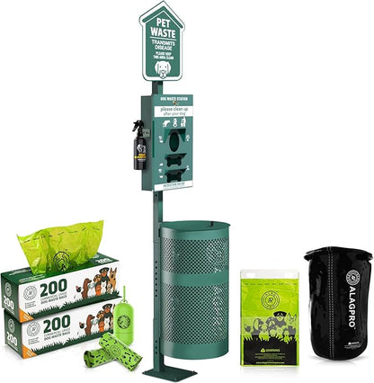 ALAGPRO® Pet Waste Station Outdoor Dog Waste Station with Hand Sanitizer Bottle, Commercial Dog Poop Station with Free 400 Roll, 200 Pull Waste Bags & 50 Can Liners for Backyard, Park & HOA's