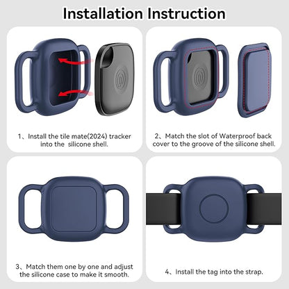 DDJ 2-Pack Dog Collar Holder for Tile Life360 Mate (2024) 2022 Tracker, Waterproof Silicone Cover Full-Body Protective Case for Tile Mate Tracker Cat Collar, Ultra Durable/Scratch Resistant,Navy Blaze