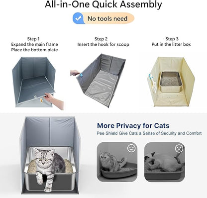 Extra Large Cat Litter Box Enclosure with Litter Mat, Open Top High Side, All-in-One Waterproof Splash Guard for Pet Litter Pan, Scratch Proof Cover for Cat Litter Boxes