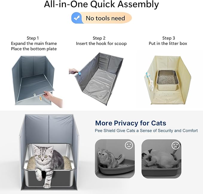 Less-Mess Cat Litter Box Enclosure, Open Top High Side, 26''×17''×17'' Extra Large Water Resistance Splash Guard for Cat Litter Boxes