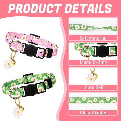 10 Pack Breakaway Cat Collars with Bells Flower Pendants Adjustable Floral Cat Collars Safety Kitten Collar with Bell for Girl Boy Cats