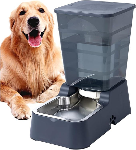 Meikuler Automatic Dog Cat Water Dispenser Large Capacity 5Lfor Cats and Medium and Large-Sized Dogs with Stainless Steel Bowl (Black, 5L)