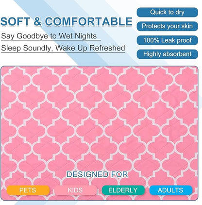 OUTCREATOR® Washable Bed Pads 34" x 76" (Pack of 2), Incontinence Mattress Protector, Anti-Slip Waterproof Underpads for Adults Kids Elderly Pets, Absorbency & Reusable Bedwetting Pads (Pink)