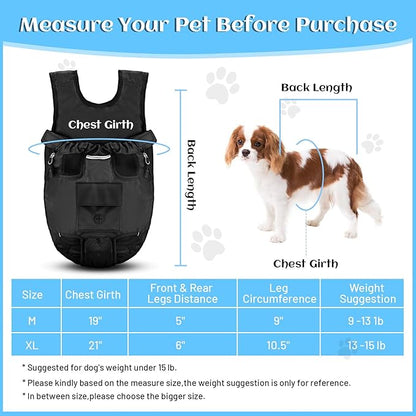 Petmolico Pet Dog Carrier Backpack, Adjustable Dog Legs-Out Front Backpack, Hands-Free Cat Pup Front Carrier Travel Bag, Easy-fit for Traveling Hiking for Small Medium Dogs, XL, Black