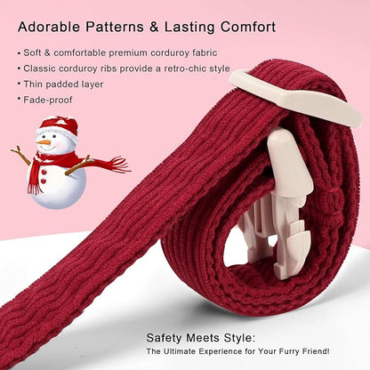 Cute Corduroy Dog Collar - Burgundy Adjustable Dog Collars for X-Small Dogs 4-10lbs, Fade-Proof with Secure Snap & Little Charm, Christmas Birthday Gift, XS