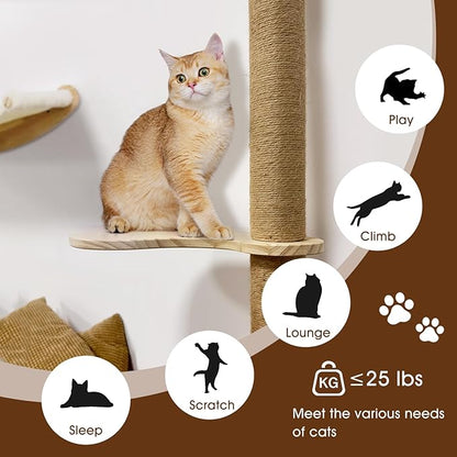 Wall Mount Cat Wall Shelves – Hammock, Scratching Post with Landing, Two Jumping Steps – Cat Furniture and Shelves up to 30 lbs, Set of 4