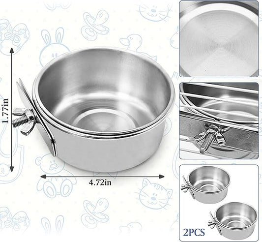 PINVNBY Parrot Feeding Cups Birds Food Dish Stainless Steel Parrot Feeders Water Cage Bowls with Clamp Holder for Cockatiel Conure Parakeet Macaw Small Animal (2PCS, Size: M)