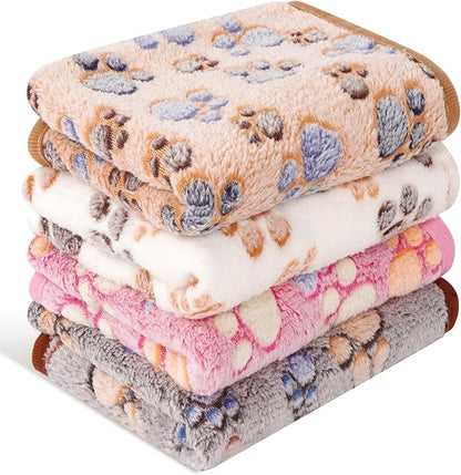 4 Pack Premium Soft Pet Blankets Washable, 23" x 16" Flannel Blankets for Dog Puppy Cat, Brown/Pink/White/Coffee