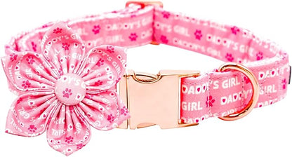 Lionheart glory Valentine's Day Dog Collar with Flower Dog Collars Pink Collars for Medium Dogs, Spring Pet Puppy Collar Flowers