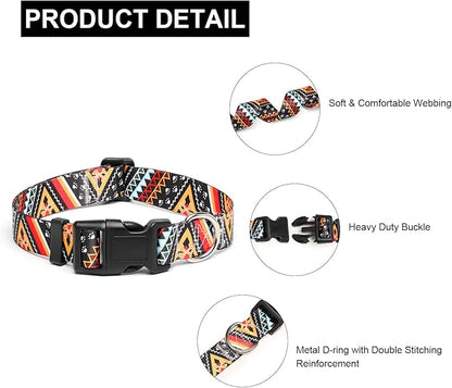 Mercano Adjustable Dog Collar - Special Design Patterns, Soft Nylon Comfortable Durable Pet Collar for Small Medium Large Dogs (S, Ethnic Gold)