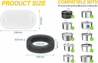 Fountain Filter Replacement Set – 18 Pack (6 Carbon Filters + 6 Pump Sponges + 6 Pre-Filters) – Compatible with Stainless Steel Cat & Dog Water Fountains – BPA-Free, Triple Filtration