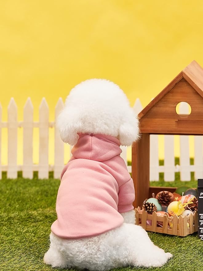 QWINEE Basic Dog Hoodie Sweatshirt Puppy Sweater Warm Cat Costumes Pet Clothes for Chihuahua Puppy Kitten Small Medium Dogs Light Pink Medium