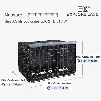 Explore Land Pattern Dog Crate Cover for 24 Inches Wire Cage, Heavy-Duty Polyester 1 2 3 Doors Standard Metal Pet Kennel Enclosure (Brief Polygonal)