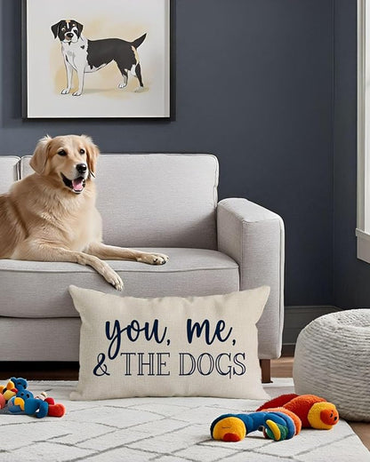 PANDICORN You Me & The Dogs Lumbar Throw Pillow Covers 12x20 Inch Outdoor Rustic Farmhouse Decorations Decorative Cushion Case Sign Pet Dog Lover Gifts for Women Home Sofa Couch Room Decor