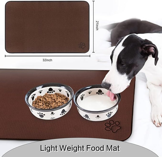 Sinland Microfiber Large Pet Food Mat Dog Feeding Mat Pet Bowl Mat with Anti-Skid Backing 21 Inch x 32 Inch Brown