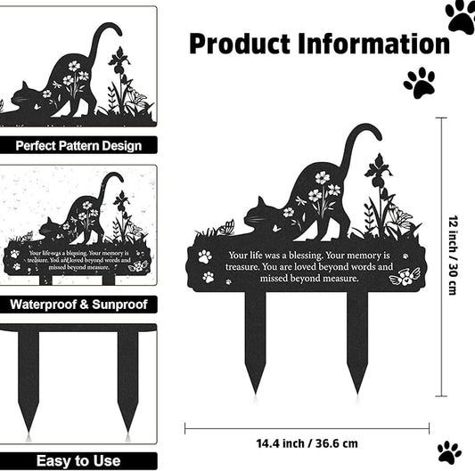 Grave Markers for Cemetery for Cat, Metal Grave Markers Yard Memorial Pet, Decorations for Cemetery for Loss of Cat Outdoors Garden Stake Decor (12 X 14.5 Inches)