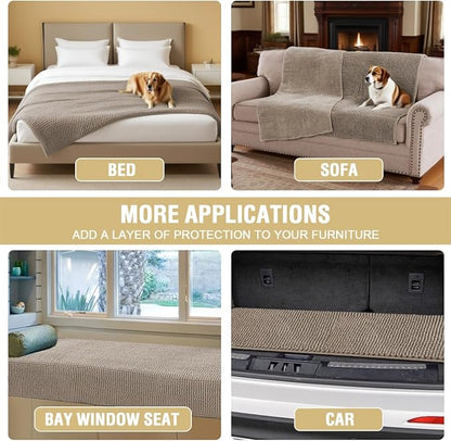 H.VERSAILTEX Plush Chenille Couch Cover for Dogs Pets Blanket for Bed Anti-Slip Soft and Durable Furniture Protector for Small Medium Large Cats Washable (52" x 82", Taupe)