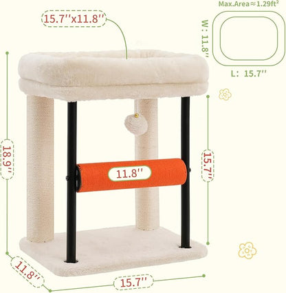 Hey-brother Cat Tree, Cat Scratching Posts with Bed, Sturdy Tower with Fully Sisal-Wrapped Columns and Plush Toy Ball for Indoor Kittens, 18.9 inches, Beige MPJ010SM