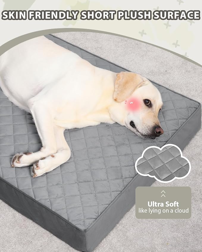 Orthopedic Dog Beds for Extra Large Dogs Waterproof Pet Mattress with Removable Washable Cover and Non-Slip Bottom, Quilting Bed for Crate, 47x29 Inch, Dark Gray