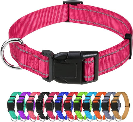 TagME Reflective Nylon Dog Collars, Adjustable Classic Pet Collar with Quick Release Buckle for Extra Large Dogs, Hot Pink, 1¼" Width