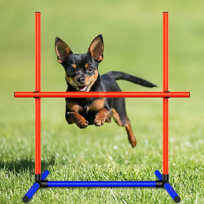 Dog Agility Training Jumping Hoop for Small Medium Dogs, Adjustable Height Pet Exercise Equipment for Outdoor Backyard (Weave Poles)