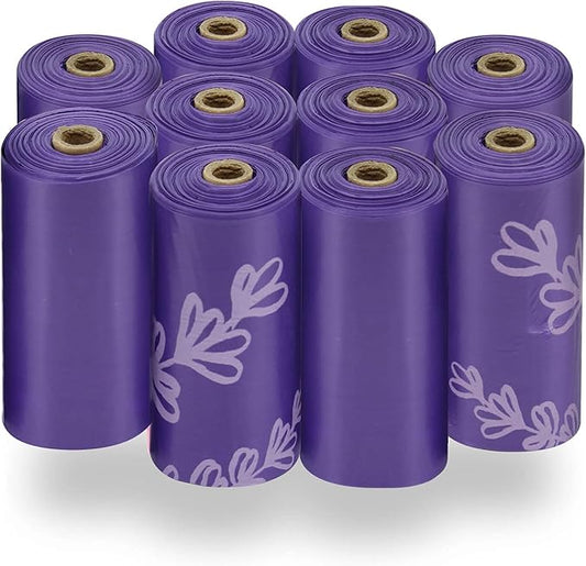 Best Pet Supplies Dog Poop Bags (150 Bags) for Waste Refuse Cleanup, Doggy Roll Replacements for Outdoor Puppy Walking and Travel, Leak Proof and Tear Resistant, Thick Plastic - Purple