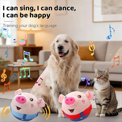 Interactive Dog Toys,Active Moving Pet Plush Toy with Recording and Music Modes, Jumping Squeaky Song shaking Interactive Dog Ball,Rechargeable Dog Toys to Keep Them Busy, Plush Pet Toy(Smile Red Pig)