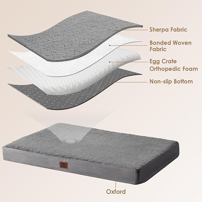 EHEYCIGA Orthopedic Dog Beds for Large Dogs with Removable Washable Cover, Light Grey, 36x27