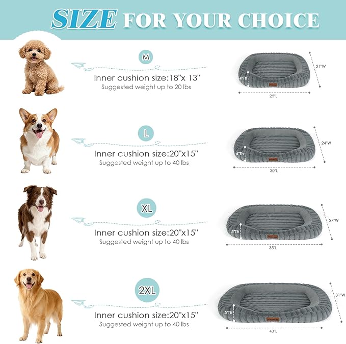 Orthopedic Dog Bed for Small Medium Dogs & Cats - Soft Furry Puppy Bed with Removable Washable Cover & Anti-Slip Bottom, Calming Rectangle Cat & Puppy Bed for Indoor Pets, 25x21x4inches, Grey
