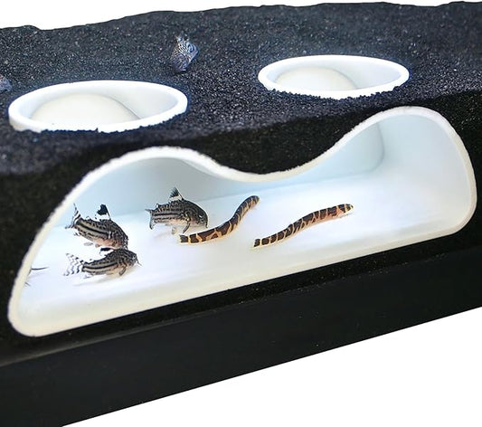 Aquarium Underground Tunnel Cave Natural Curve Two Hole | Viewing Fish & Shrimp Under Gravel Tunnel | Fish Tank Decor Decoration Hideout Perfect for Corydora Catfish, Kuhli Loach, Pleco (White)