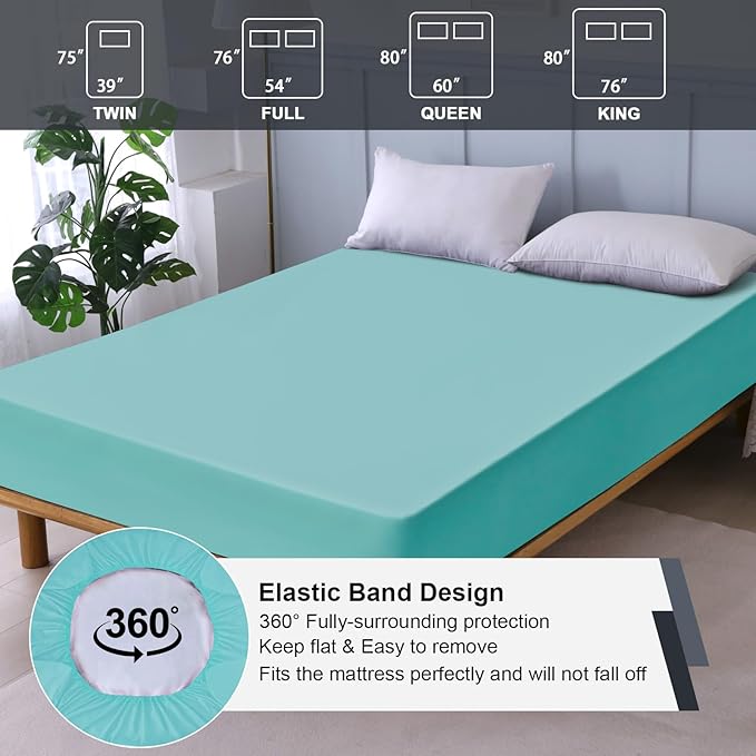 Waterproof Mattress Protector King, Fitted Sheet Style Breathable Mattress Cover with Deep Pocket Fits Up to 18'', Noiseless Bed Cover for Kids Adults Pets, Machine Washable (Cyan, 76'' X 80'')