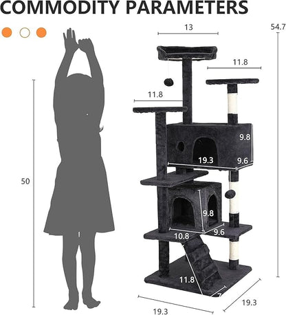 Bigacc 54in Cat Tree Tower, Multi-Level Cat Furniture Activity Center with Cat Scratching Posts Stand House for Indoor Cats, Cat Condo with Cat Furniture Activity Center for Cats Kitten, Dark Gray