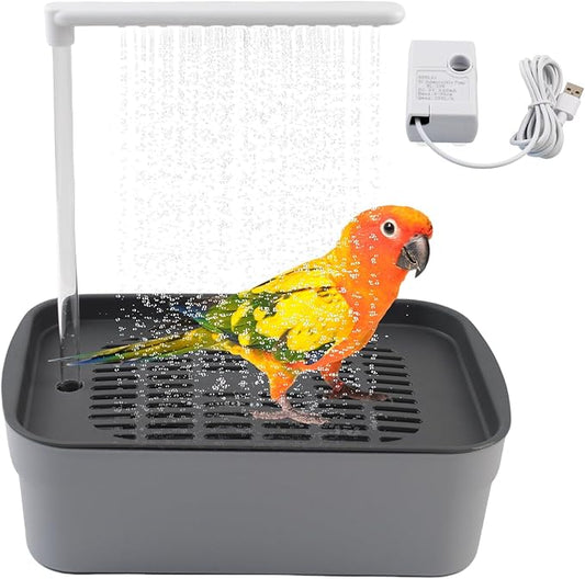 Automatic Parakeet Bath,Parrot Shower Fountain with USB Power Plug Indoor Bird Bath Circulating Water Electric Pet Bird Shower Pump for Cockatiel Lovebird Conure Budgie