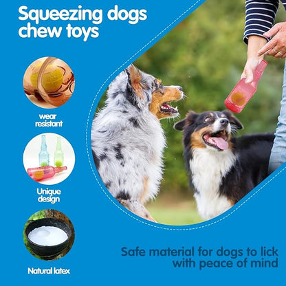 Tennis Ball in Bottle Dog Toy [2025 New Upgrade] Reinforced and Thickened Rubber Bottle Dog Chew Toy with Ball Squeaky Fetch Toy Tough (Yellow, Large)
