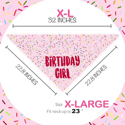 Birthday Girl Dog Bandanas 1 Pack, Pink Dog Scarfs for Girl, HBD Pet Scarves for Birthday Party Decoration for Large and Extra Large Dogs (Pink, X-Large)