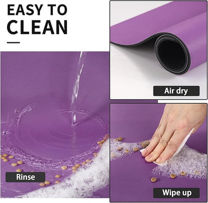 Dog Food Mat - Absorbent Cat Mat for Food and Water, No Stains Pet Feeding Bowl Mat, Easy to Clean Pet Placemats, Quick Dry Dog Water Dispenser Mat for Messy Drinkers | Paw Purple 12"x 19"