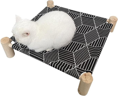 Pozico Cat/Dog Bed Hammock Cat Bed, Wooden Dog Elevated Indoor Outdoor Beds, Raised Cat Cots Furniture Pet Bed Puppy Bed Portable Breathable Mesh Cat Beds for Small Animals-Black Diamond