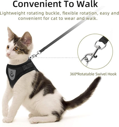 Cat & Dog Vest Harness - All Weather Mesh, Reflective Strap, Step-in Adjustable for Small Cats & Dogs (Black, XS)