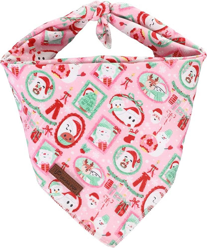 Christmas Dog Bandana–Adorable Happy Snowman Triangle Scarf for Small Medium Large Dogs, Soft Cotton Pet Bib for Winter & New Year, Adjustable Dog Kerchief