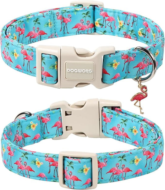 DOGWONG Spring Summer Dog Collar-Cute Flamingo Dog Collar, Adjustable Soft Beach Hawaiian Dogs Collars for Small Medium Dogs, XS