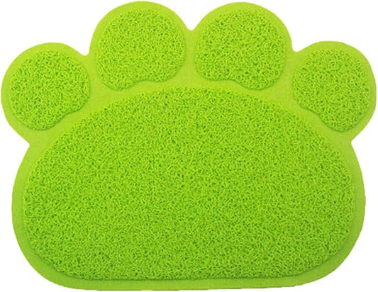 PVC Pet Dog Cat Puppy Kitten Dish Bowl Food Water Feeding Placemat, Non-Slip Cat Litter Mat Paw Shape, Green Small
