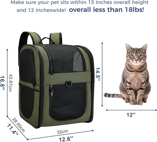 Apollo Walker Dog & Cat Carrier Backpack for 4-18lb Pets - Ventilated Safe Design with Padded Back Support, Breathable Mesh Pet Backpack for Hiking, Travel, Outdoor (Green)
